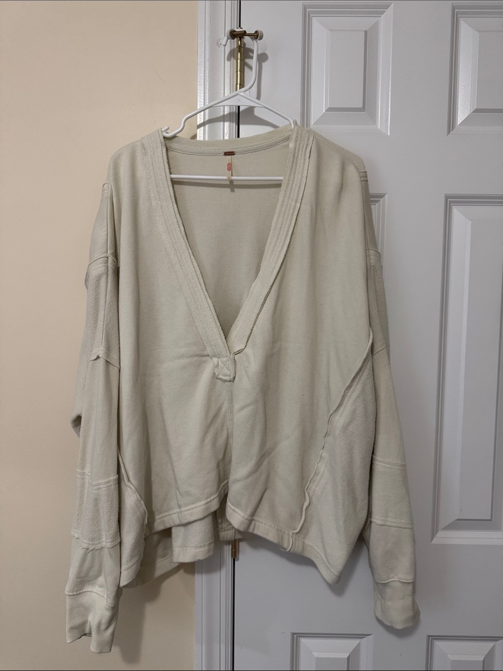 Free People Cream Oversized V-Neck Pullover
